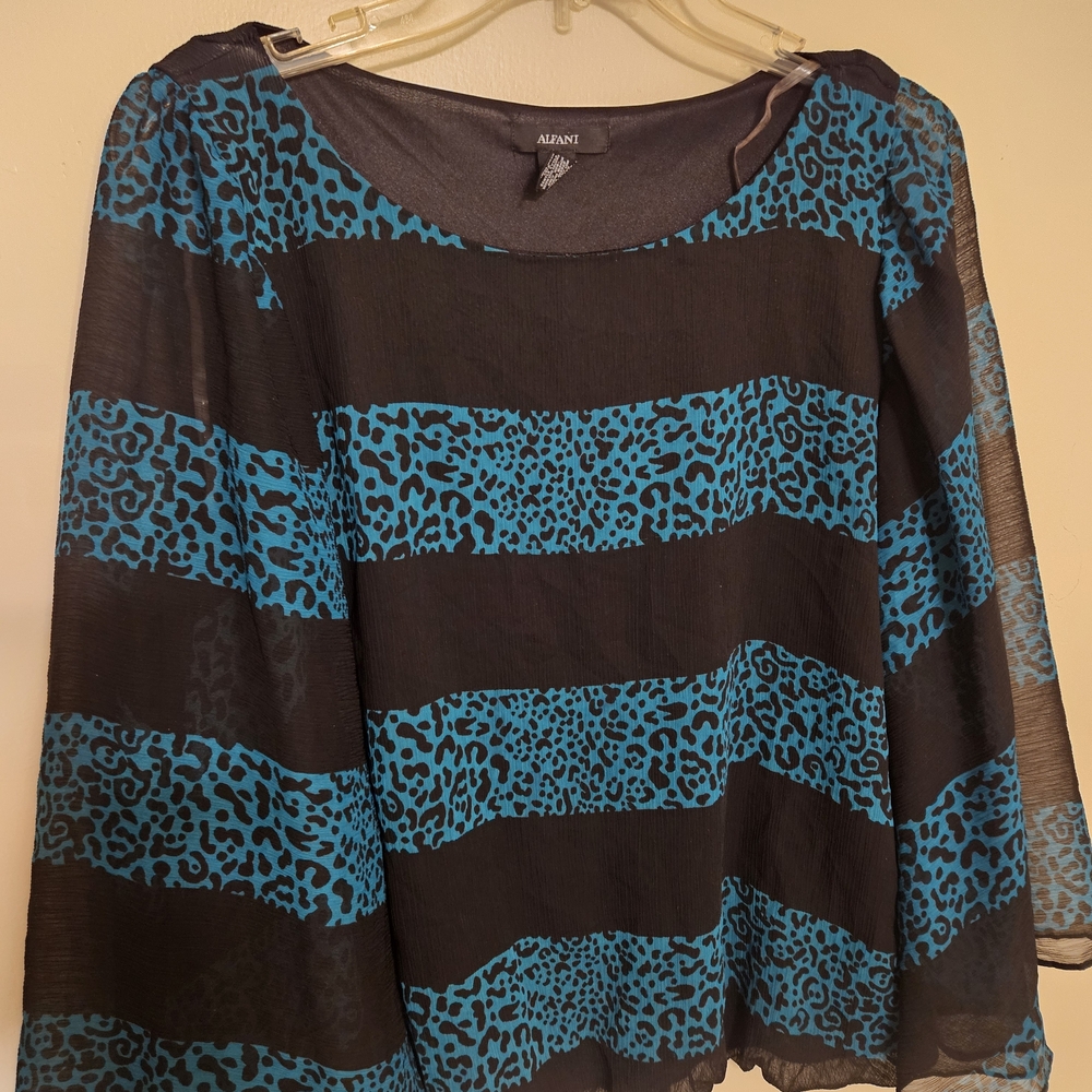 Alfani Women's Black and Blue Animal Print Blouse